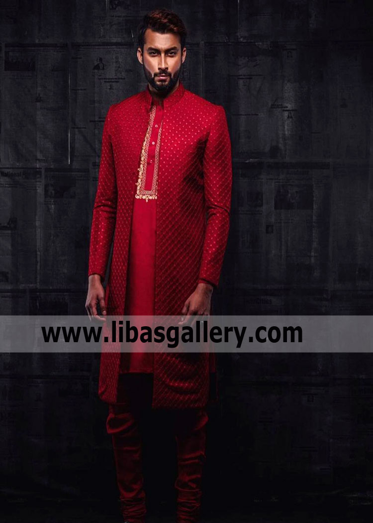 Red Embroidered Sherwani with beautiful Embroidery on inner kurta