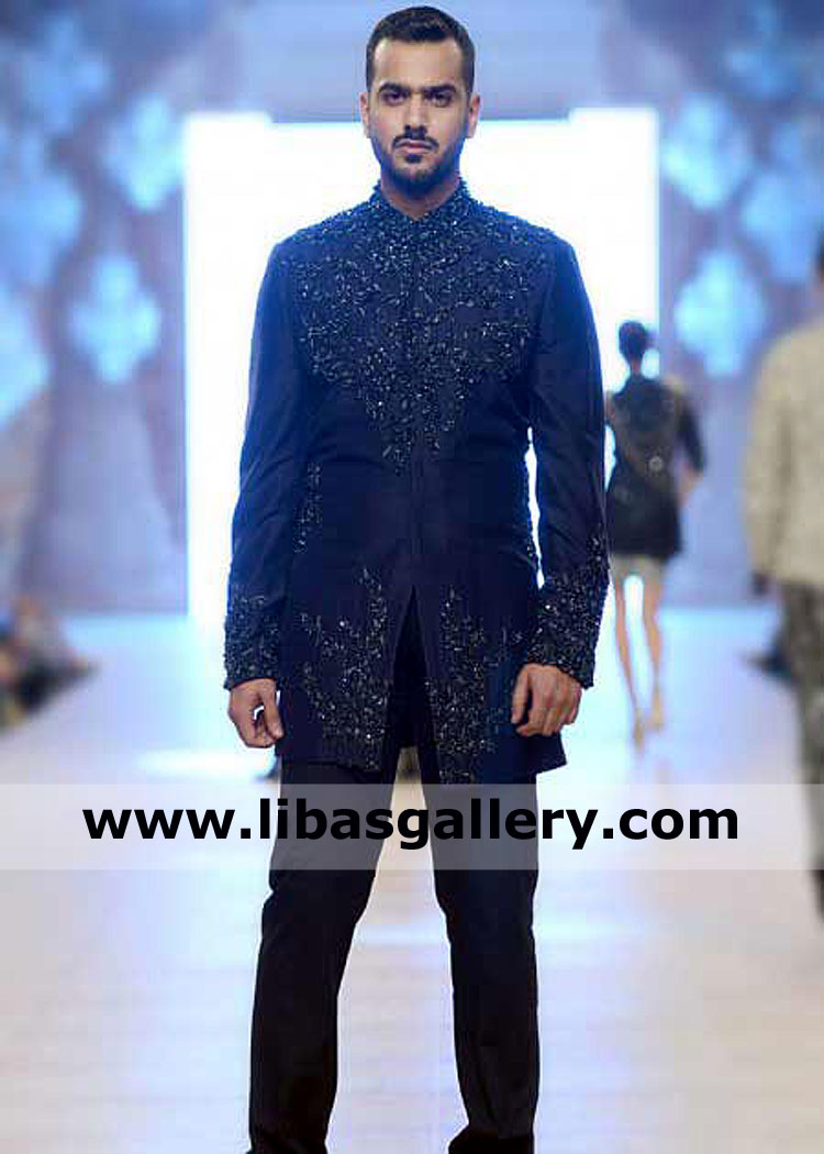 Dark shade latest hand Embellished groom sherwani design