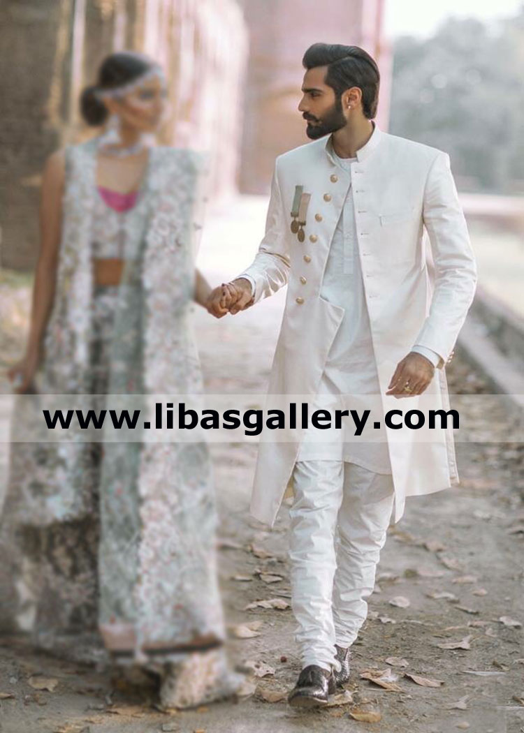 mind blowing white designer sherwani suit for fashion lover gents long length custom made for sober and wise fashionable man sharjah abu dhabi uae