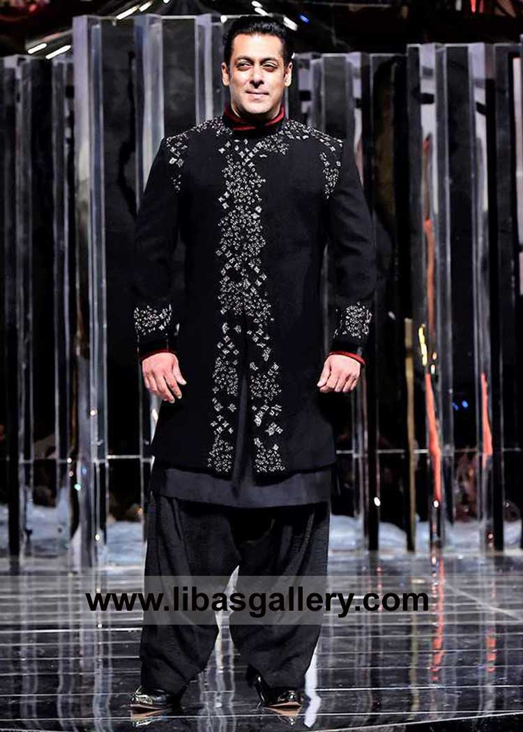 Celebrity Style Black Wedding Sherwani for Groom Barat day