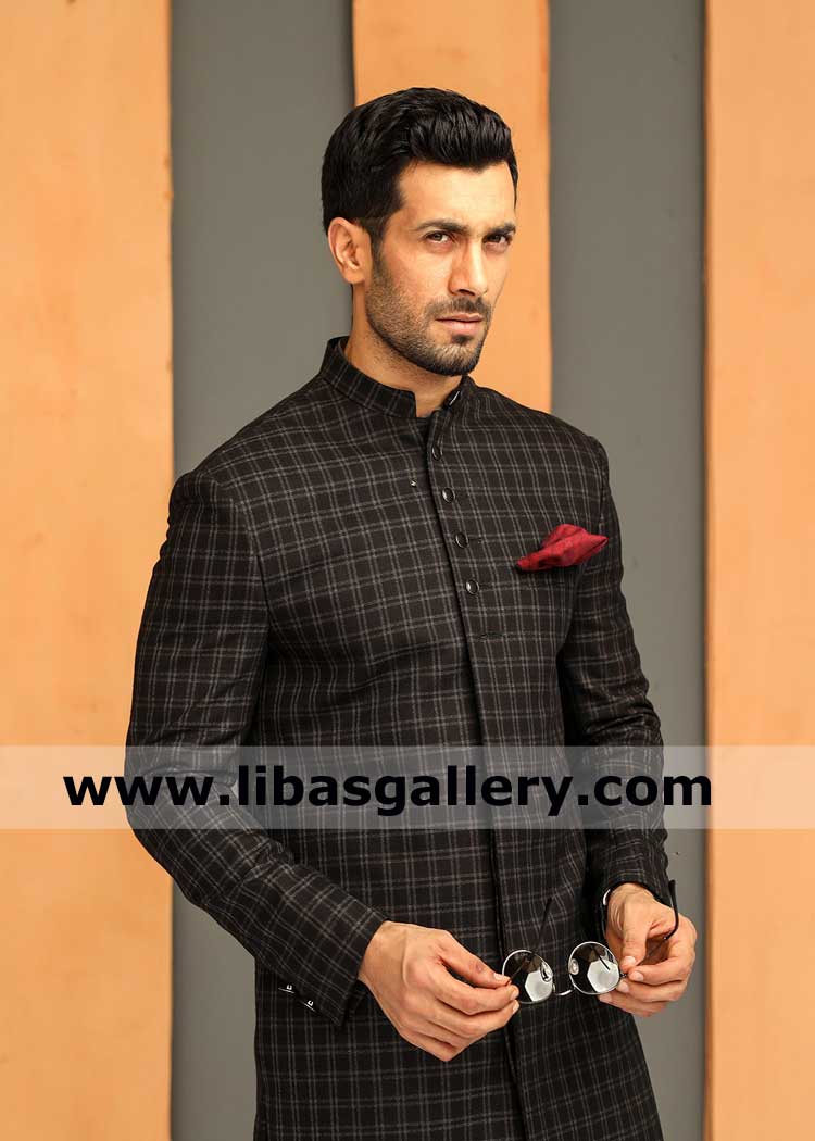 Vigorous healthy man showing off Pakistani sherwani article