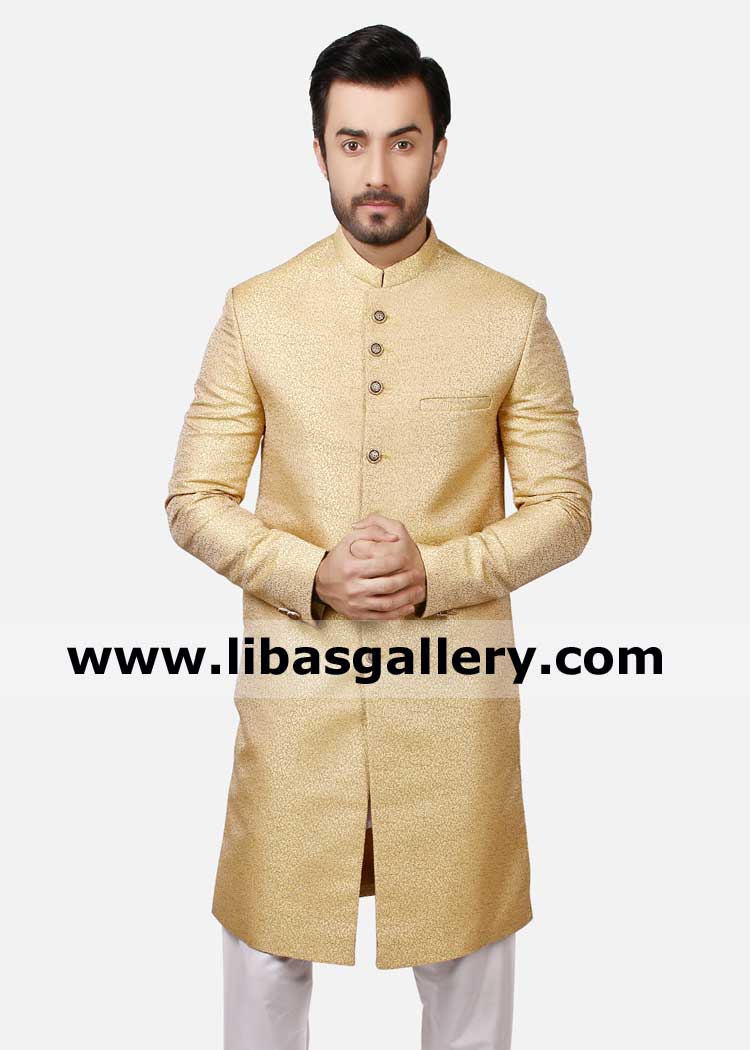 successful time punctual groom golden wedding sherwani dress