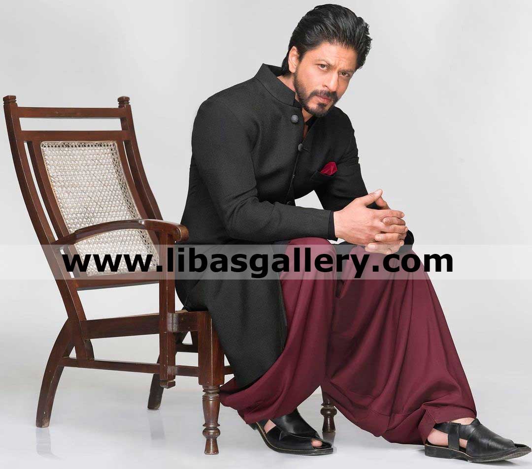 shahrukh khan sitting on chair in black suiting fabric raw silk black plain slim fit sherwani with beautiful burgundy kurta patiala shalwar suit uk usa canada shahrukh khan sitting on chair in black suiting fabric raw silk black plain slim fit sherwani with beautiful burgundy kurta patiala shalwar suit uk usa canada