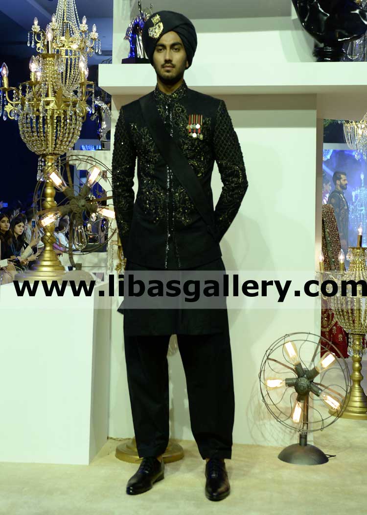 Rich Quality Embellished Groom nikah barat sherwani in raw silk work on collar sleeves and front fast delivery uk usa canada Rich Quality Embellished Groom nikah barat sherwani in raw silk work on collar sleeves and front fast delivery uk usa canada