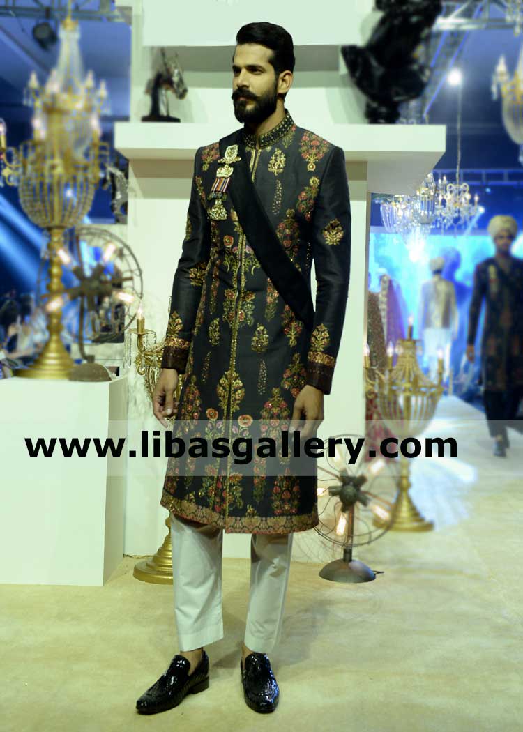 Classic bespoke groom raw silk nikah wedding sherwani 
