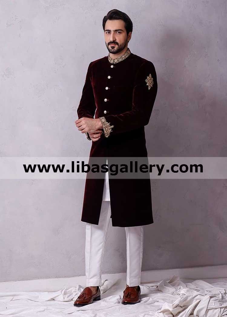 majestic regal maroon sherwani groom special day