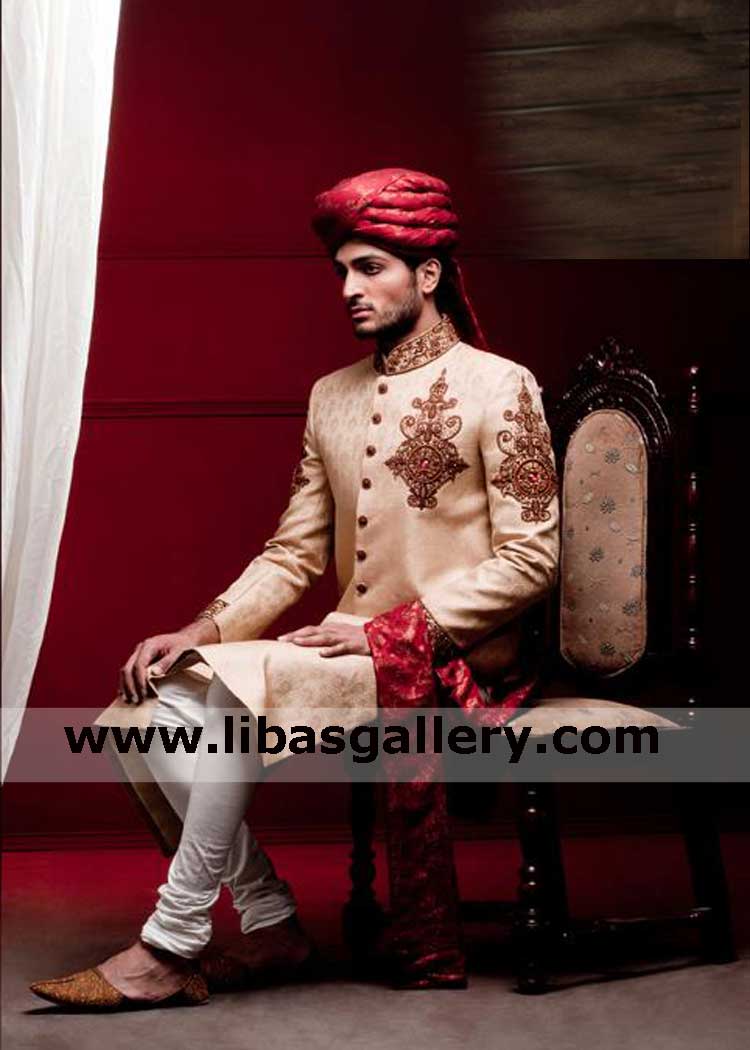 Jamawar Mens Wedding Apparel long nikah jacket