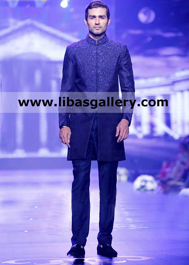 Indo Western Style Wedding Sherwani matching embellishment