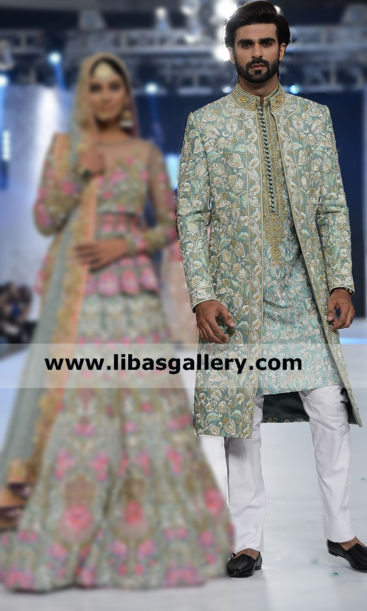 Groom Floral Embroidered long sherwani suit for last minute arrange marriage