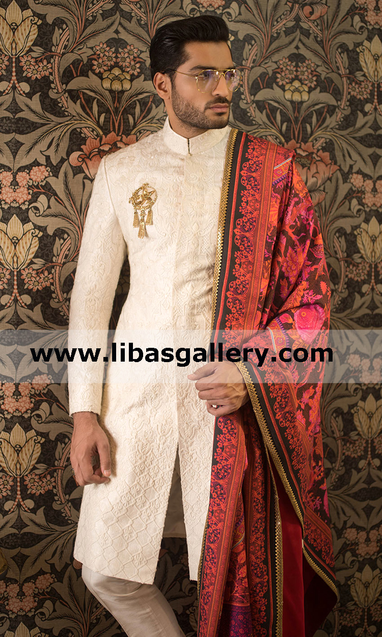 Gorgeous jamawar grand wedding groom sherwani article