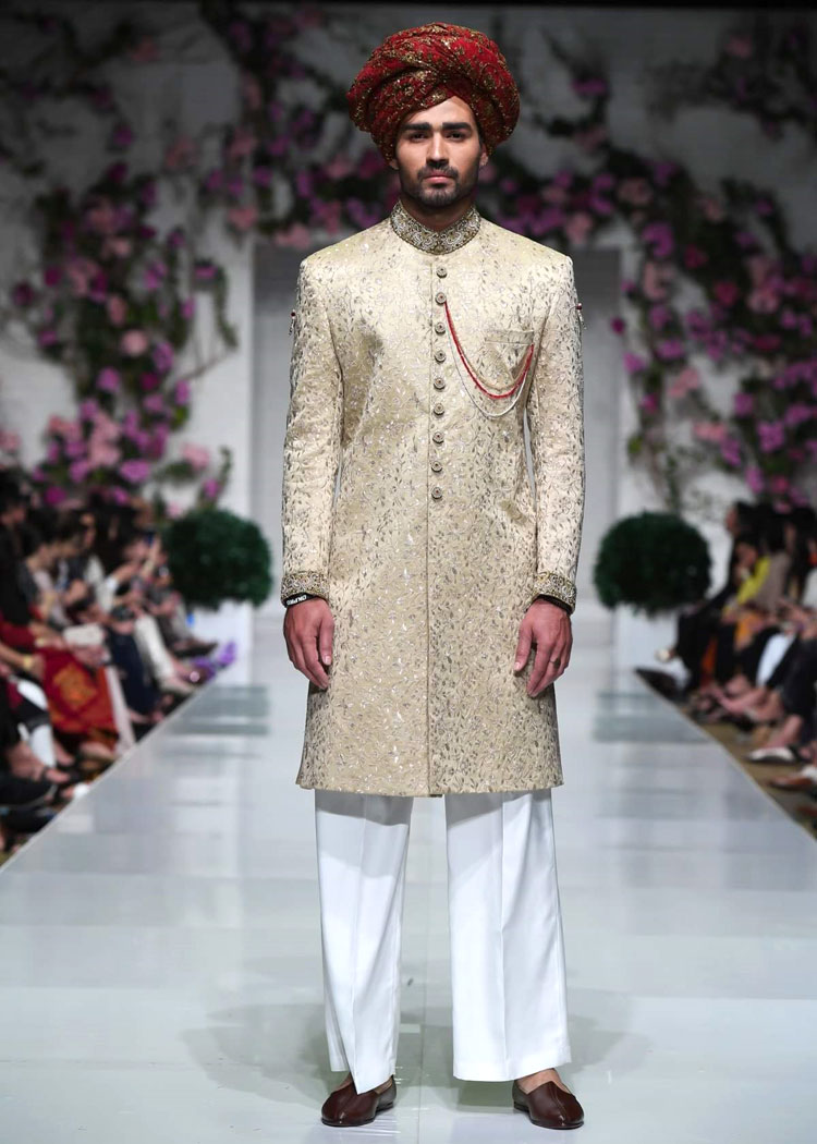 Embroidered jamawar wedding sherwani for civilized groom