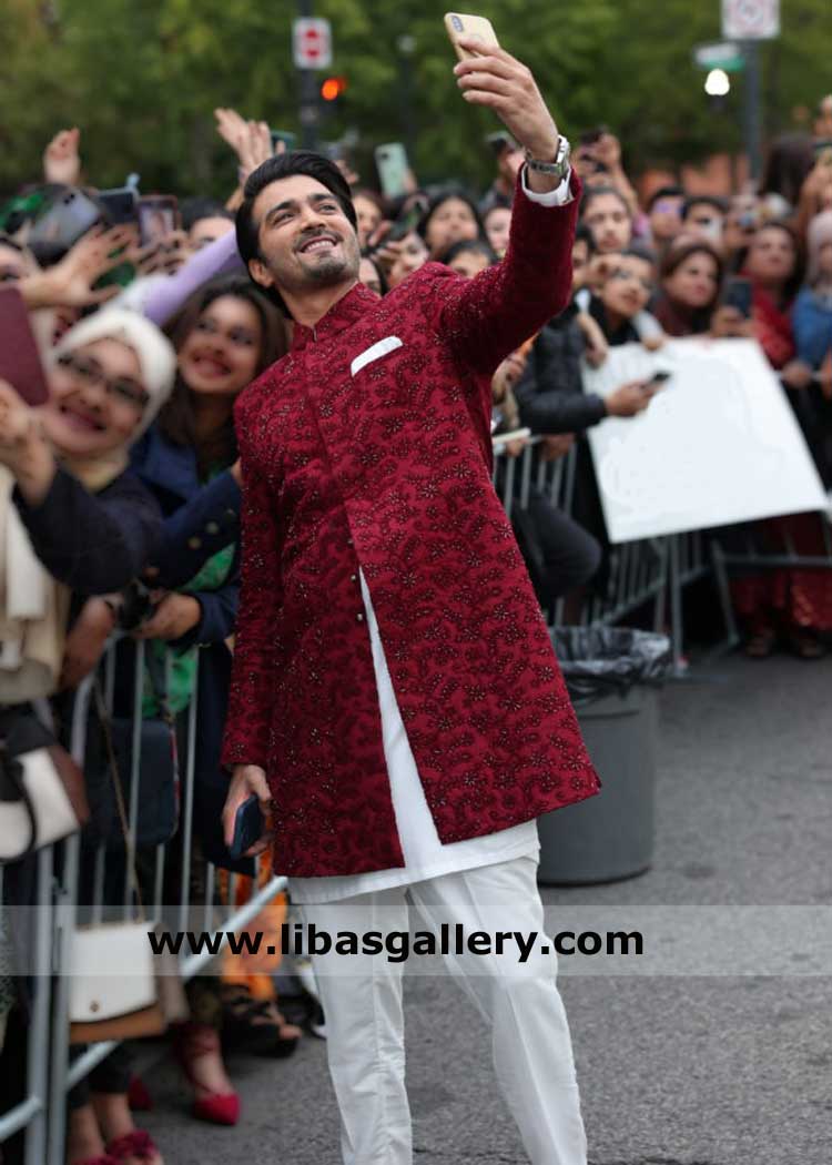 Groom Maroon Nikah Embellished Sherwani