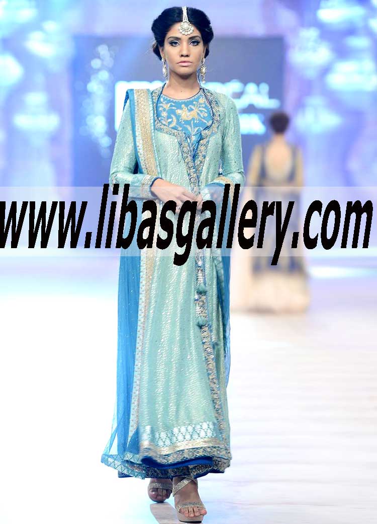 Auspicious look Blue Dress wth Beautiful Embellishment for Wedding and Special Events