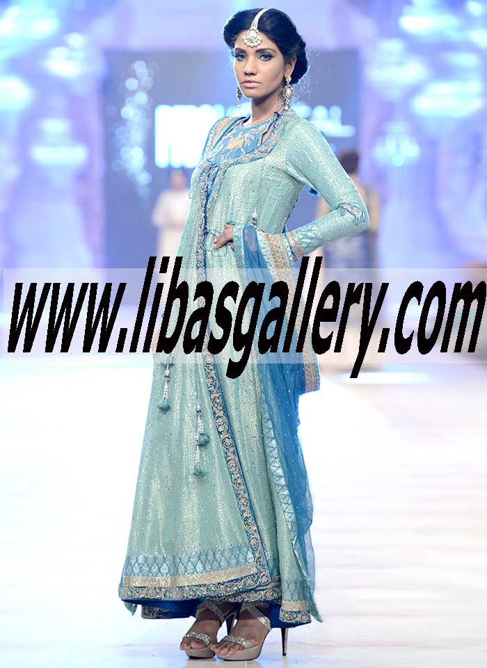 Auspicious look Blue Dress wth Beautiful Embellishment for Wedding and Special Events