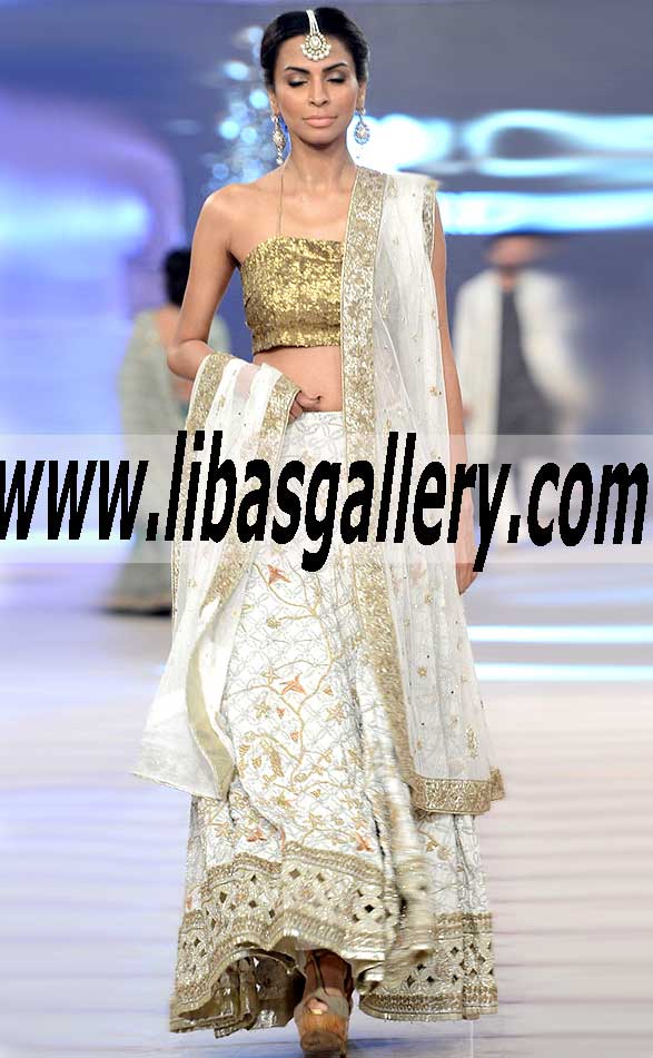 Impressive Metallic Gold and White Lehenga Dress for Next Major Events
