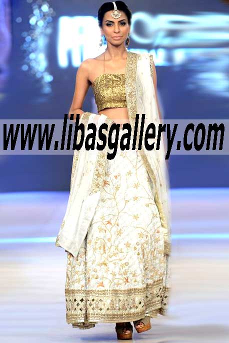 Impressive Metallic Gold and White Lehenga Dress for Next Major Events
