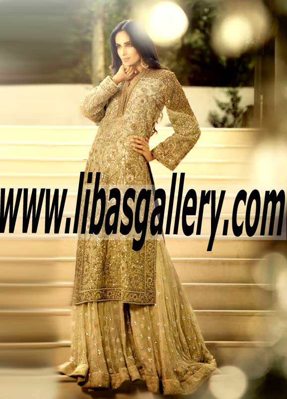 Pretty wedding lehenga dress Chiffon Full length sleeves Bridesmaid Dress with Heavy Embellishments