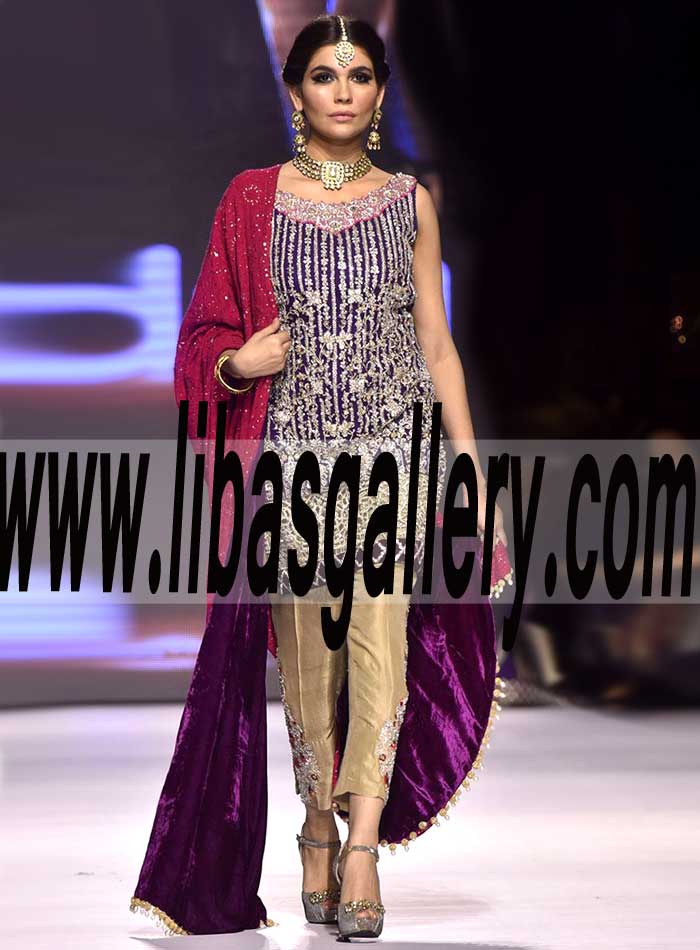 Dark Palatinate Purple party and evening hand embellished dress on pure chiffon raw silk net and velvet for women uk usa dubai canada