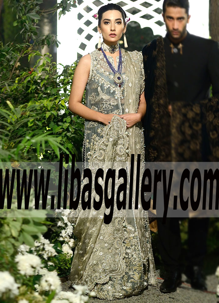 Elan Enthralling Sand Colored Organza Wedding Dress With Rich Quality Embellishments For Special Occasions Oldham UK Wedding Dresses Pakistan