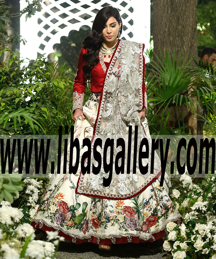 Dashing Cream Silk Floral Printed Beautiful Lehenga Choli For Formal And Social Events Elan Occasional Dresses