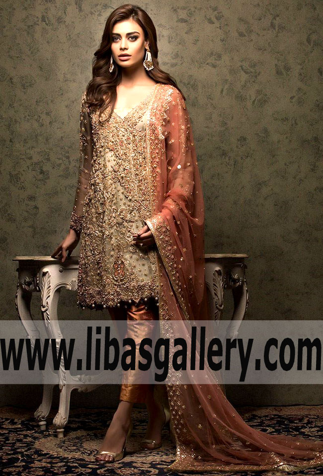 Pakistani Designer Aisha Imran Party Wear Angrakha Designs Maryland, Banarasi Angrakha Bridal Dress Florida FL