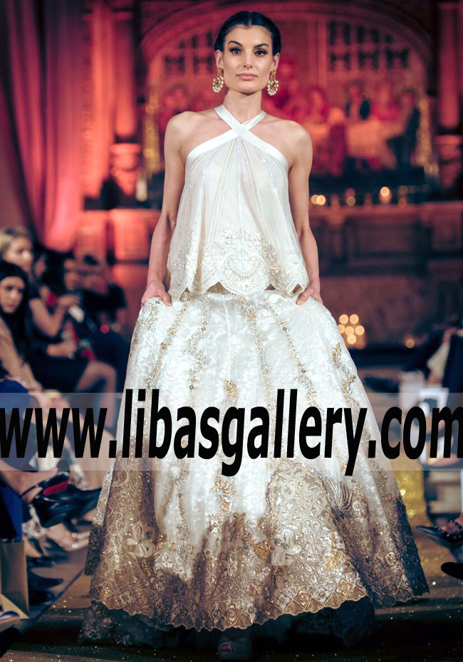 Impressive Special Occasion Halter Neck Dress with Pretty Lehenga