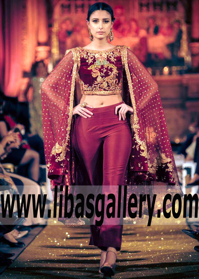 Majestic Poncho Style Dress with Straight Trouser for Formal and Special Occasions