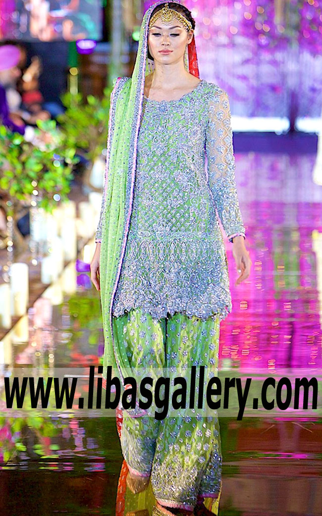 Nomi Ansari Wedding Dress with Sharara Pakistani Wedding Functions Dresses Orlando Florida USA Wedding Sharara Dresses