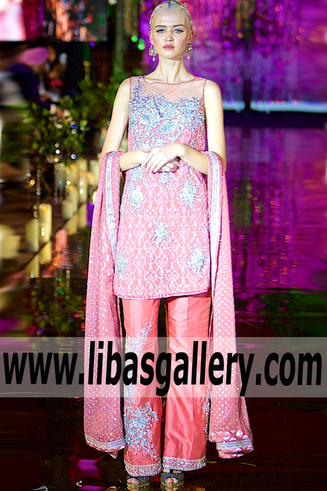 Decent Brink Pink Bell Bottom Party Dress for Evening and Formal Events Pakistani Party Wear Indian Party Wear Kew Garden New York NY USA