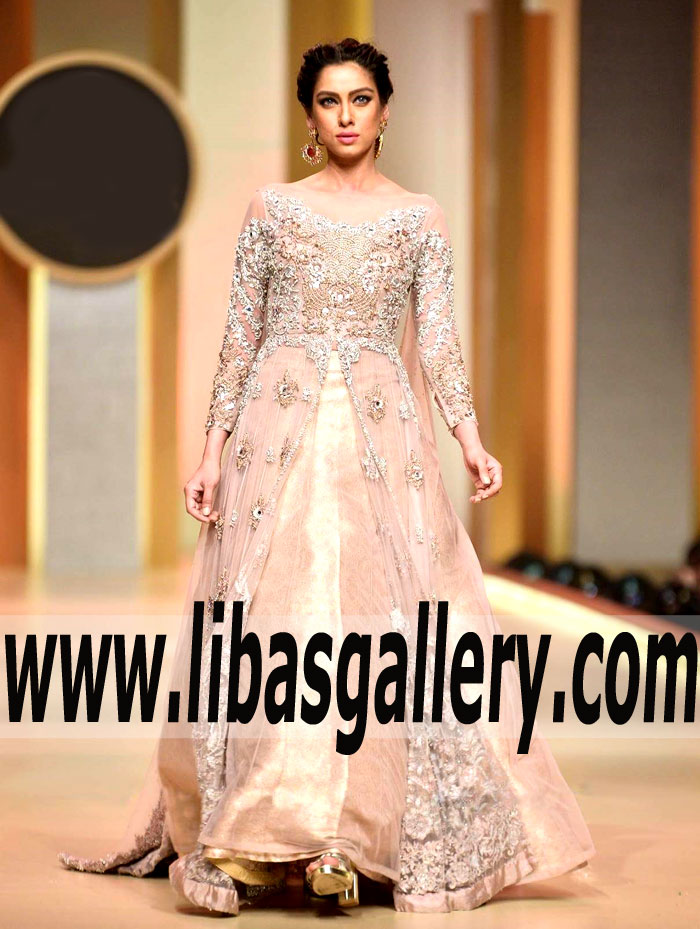 Dazzling Pale Pink Dahlia Designer Gown
