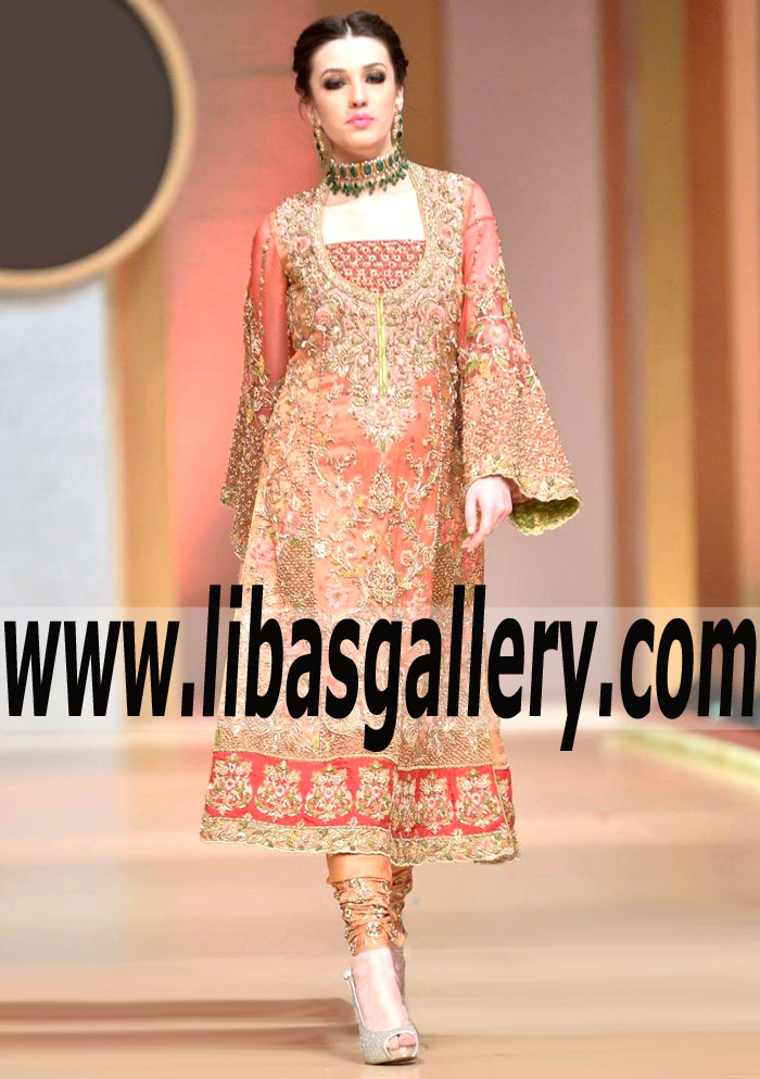Gorgeous Persian Orange Dahlia Churidar Salwar kameez