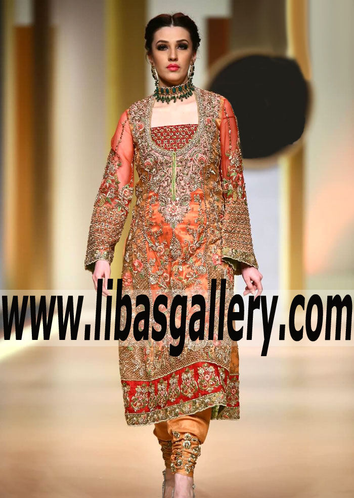 Gorgeous Persian Orange Dahlia Churidar Salwar kameez