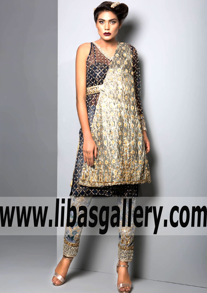 High End Grey Gladiolus Overlap Style Dress