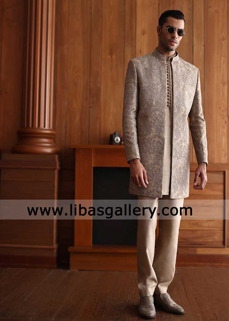 Stone Brown Exquisite Embroidered Wedding Prince Coat