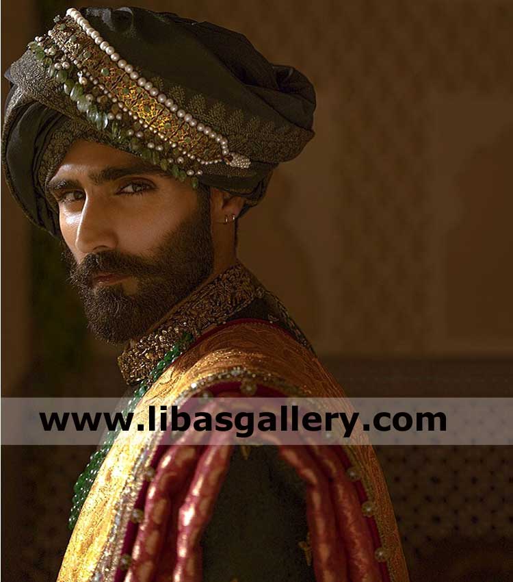 Wedding Turban for Groom with pearl lace decoration