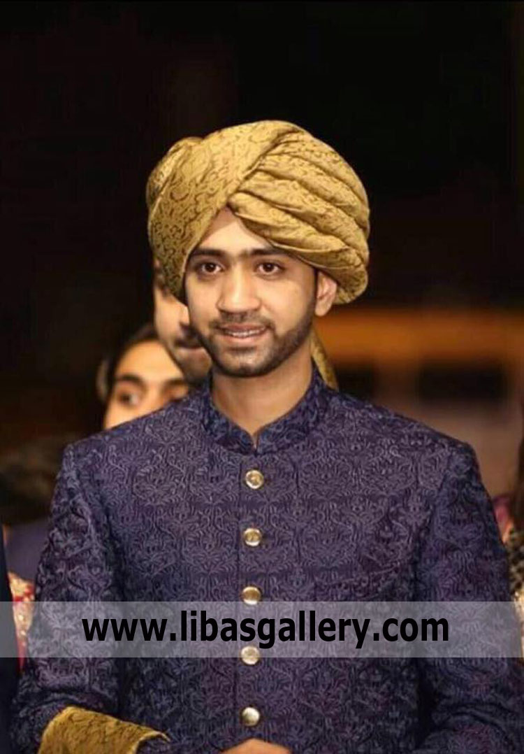 Golden Jamawar Safa Turban for Groom Barat Nikah day