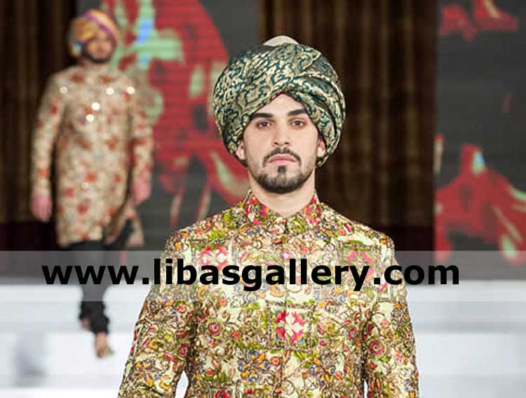 Green jamawar turban for nikah barat dulha bhai
