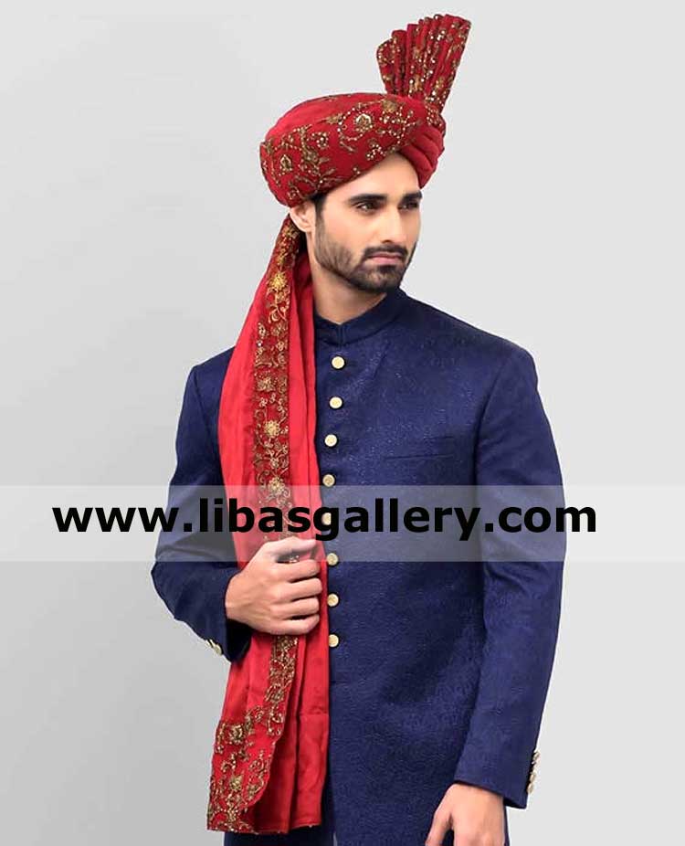 Groom maroon turban pretied embellished for nikah barat event time