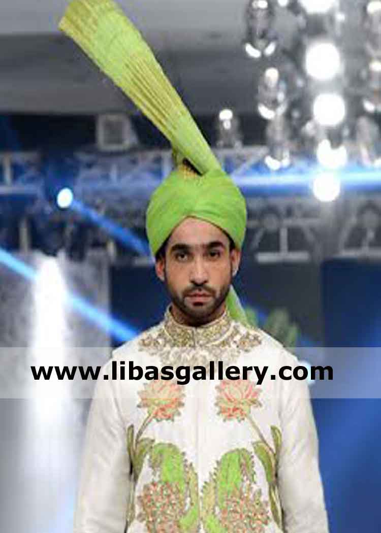 Green Wedding Turban with Fan