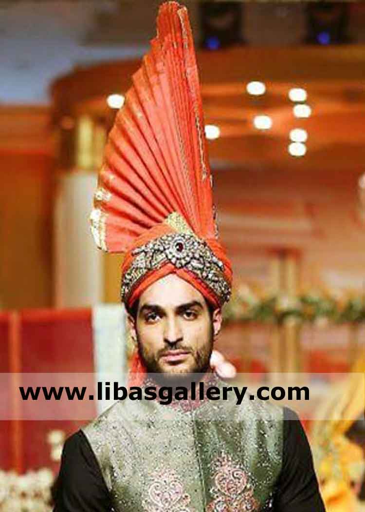 Wedding Turban long Fan Design for Groom