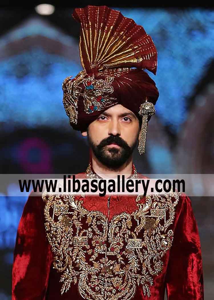 Royal look Maroon Wedding Pagree for Groom