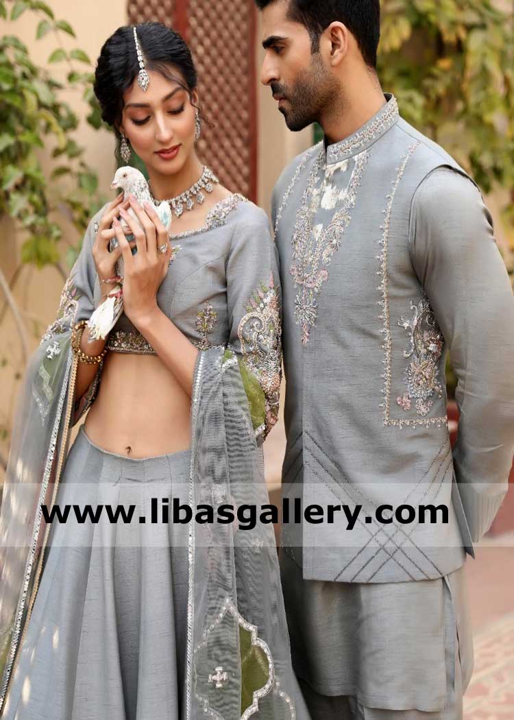 Wedding Attire Exclusive embellished Men Gray Designer Waist coat