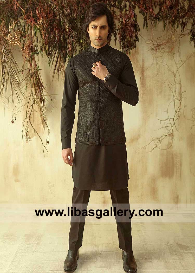 Luxury Waist coat Collection Embroidered Black with round shape daman Kurta and Trouser Danish Taimoor Oregon Kentucky Wisconsin USA Luxury Waist coat Collection Embroidered Black with round shape daman Kurta and Trouser Danish Taimoor Oregon Kentucky Wisconsin USA