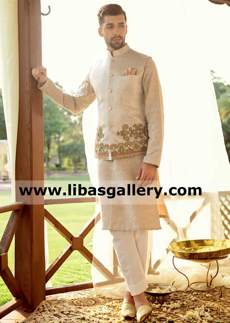 Brocade embellished man waistcoat for grand wedding