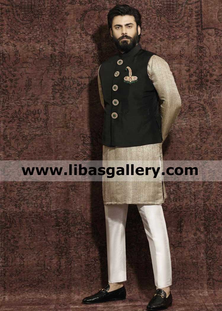 Black male waistcoat design for event in emerald buttons 