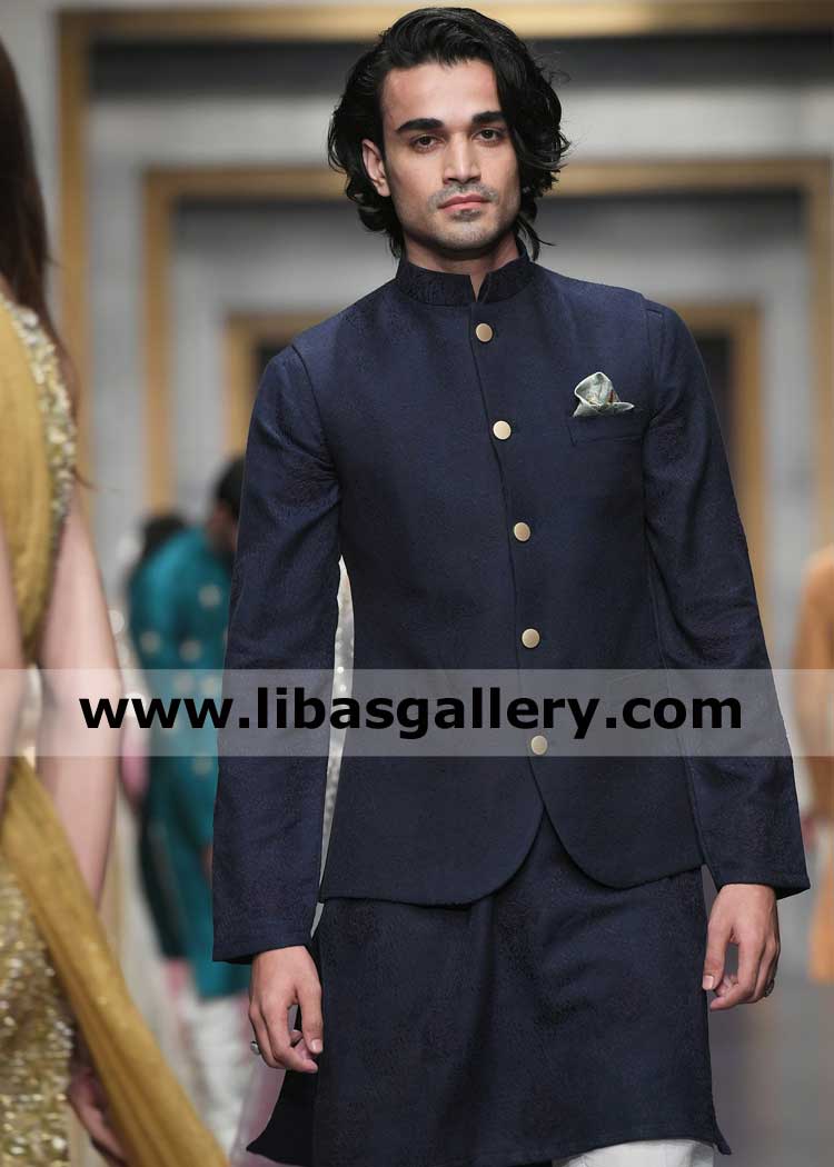 Mid night Blue man waistcoat with gold matte buttons