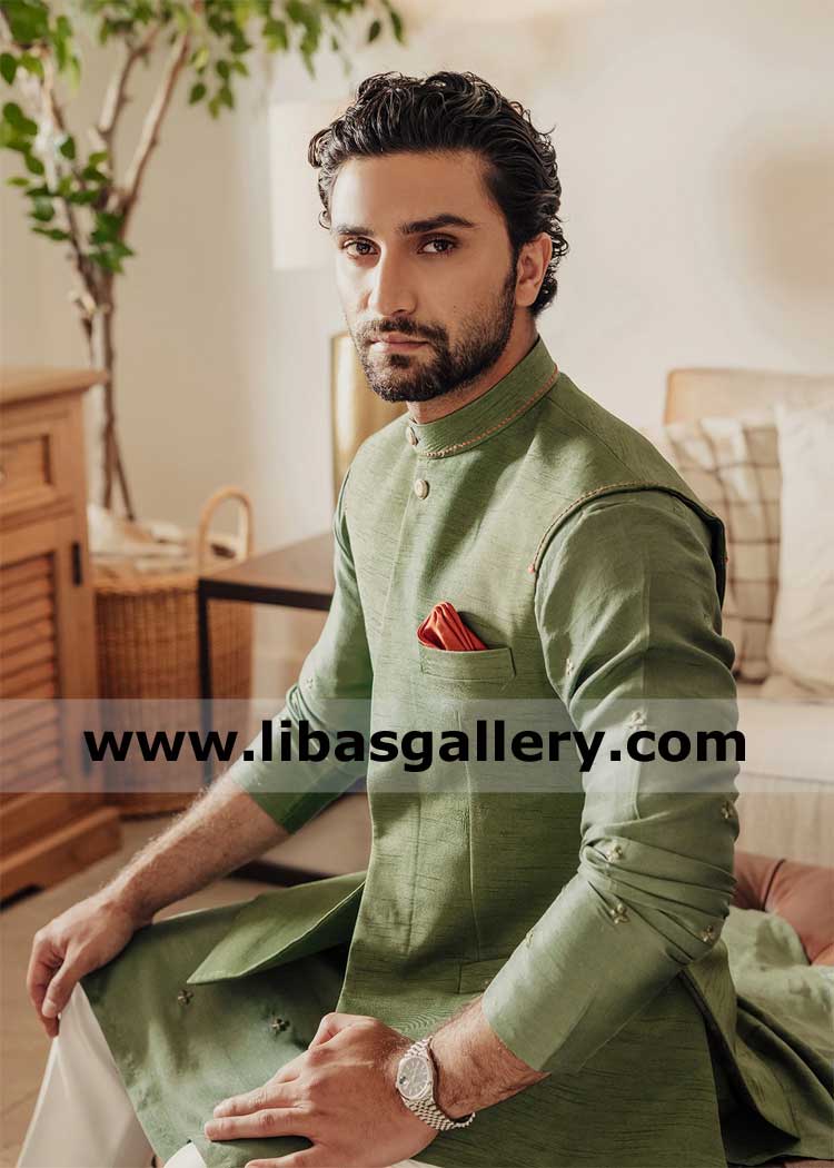 Green complete man waistcoat luxury for your formal festive needs