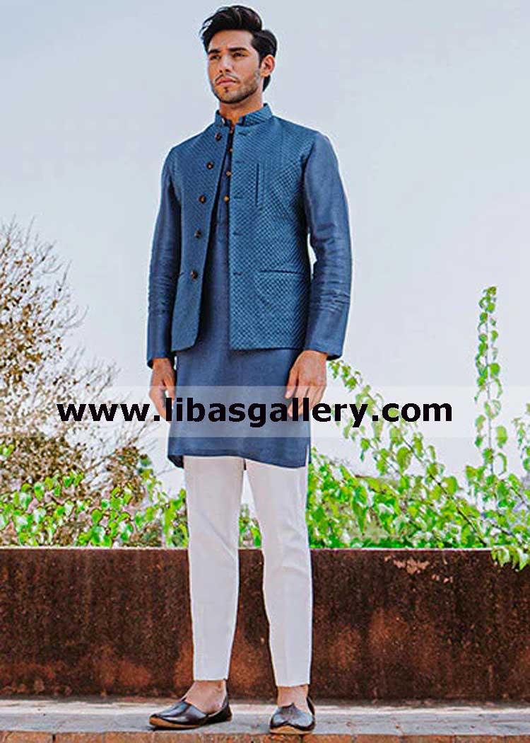 Mystical charm blue gents waistcoat suit