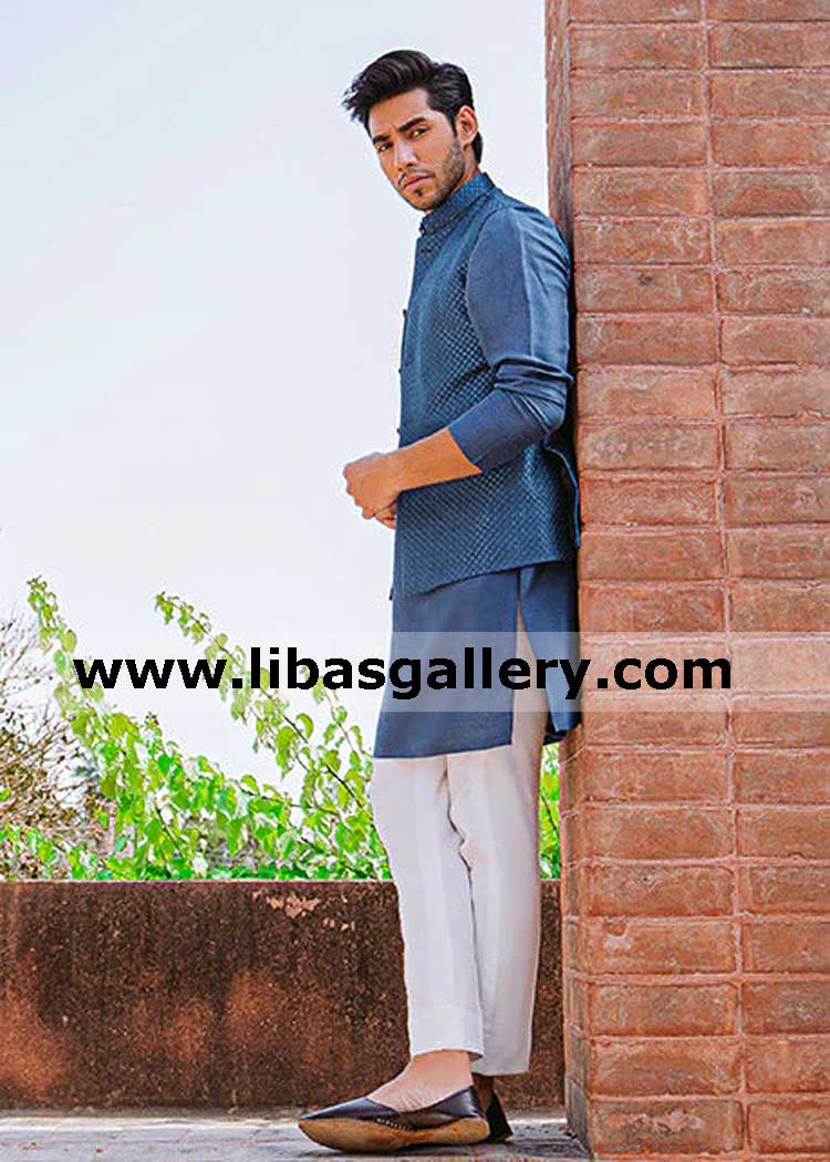 Mystical charm blue gents waistcoat suit