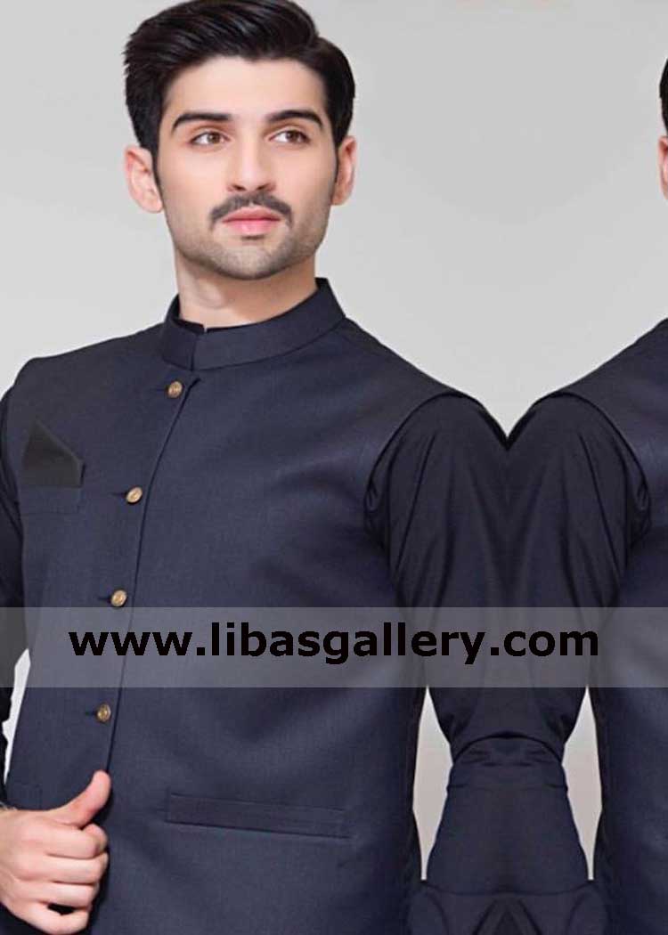 mid night blue vest for men with custom stitching facility